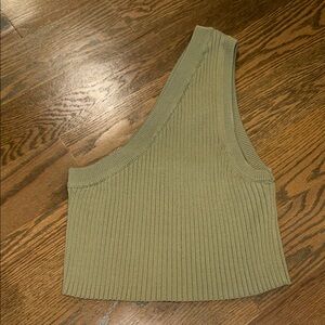 Zara Olive Green Ribbed Asymmetrical Crop Top